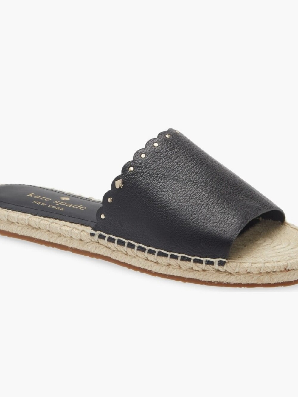 KATE SPADE Gabriela Black Leather Scallop-Edge Espadrille Slide 8 NEW